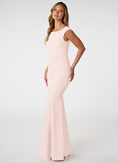 Azazie Nicolina Robes de demoiselle d'honneur Robe Sirène en Crêpe Élastique Col Carré Rose Pâle image3