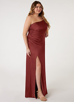 Azazie Eren Bridesmaid Dresses Terracotta Mermaid One Shoulder Stretch Satin Dress image8
