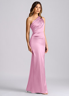 Azazie Akilah Bridesmaid Dresses Candy Pink Mermaid One Shoulder Stretch Satin Dress image5