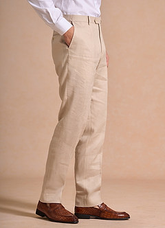 front Harrison Tan 100% Linen Dress Pants