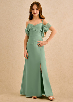 Azazie Pippy Girls Formal Abiti da Ragazza di Fiori Abito A-Line in Chiffon Scollo a Cuore Matcha image1