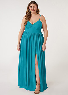 Azazie Zeya Bridesmaid Dresses Jade A-Line V-Neck Pleated Chiffon Dress image6