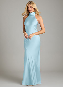 Azazie Velli Bridesmaid Dresses Sky Blue Mermaid High Neck Stretch Satin Dress image1