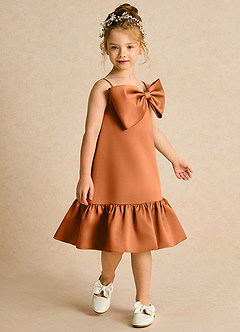 Azazie Kiwi vestidos de niña de las flores Vestido de Cobre de Satin Mate de Corte En A con Tirante Espagueti image3
