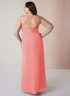 Azazie Manila Bridesmaid Dresses Coral Sheath V-Neck Chiffon Dress image8