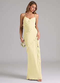 Azazie Nancie Robes de demoiselle d'honneur Robe Sirène en Mousseline de soie Rayé Sorbet Citron image5