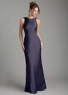 Azazie Aussie Robes de demoiselle d'honneur Robe Fourreau en Satin extensible Plissée Bleu Orageux image1