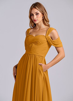 Azazie Koa Final Sale Butterscotch A-Line Off the Shoulder Chiffon Dress image7