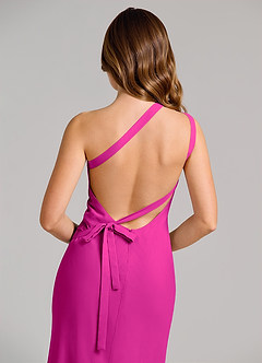 Azazie Monroe Robes de demoiselle d'honneur Robe Fourreau en Mousseline de soie Une épaule Fuchsia image6