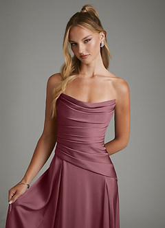 Azazie Gabriela Bridesmaid Dresses Desert Rose A-Line Corset Stretch Satin Dress image4