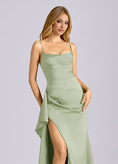 Azazie Sarai Jurken voor bruidsmeisjes Jurk van Stretch Satijn met Kolom Korset Stoffige Salie image4