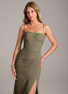 Azazie Chantel Final Sale Willow Green Sheath Strapless Chiffon Convertible Dress image2
