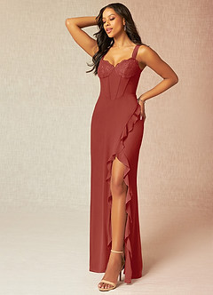 Azazie Camellia Bridesmaid Dresses Terracotta Sheath Lace Chiffon Dress image3