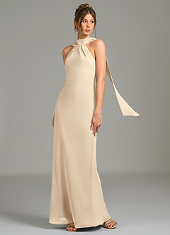Azazie Cassiana Bridesmaid Dresses Champagne Mermaid Pleated Chiffon Dress image1