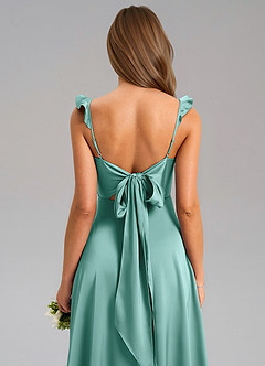 Azazie Everett Bridesmaid Dresses Aqua A-Line Stretch Satin Dress image7