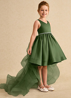 Azazie Julietta Flower Girl Dresses Olive Ball-Gown Convertible Tulle Dress image3