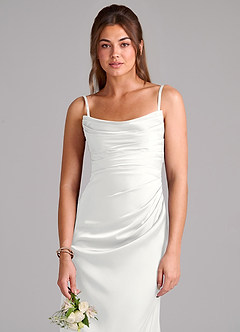 Azazie Lucille Brautjungfernkleider Wandelbar Meerjungfrau-Linie Schulterfrei Stretch-Satin Kleid Weiß image6