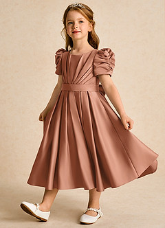 Azazie Miriam Flower Girl Dresses Bronzer Ball-Gown Pleated Matte Satin Dress image3