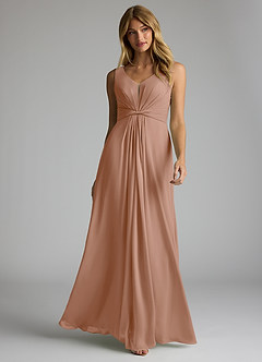 Azazie Gina Abiti da Damigella Abito A-Line in Chiffon con Scollo a V a Pieghe Champagne Rosa image1