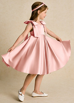 Azazie Guppie vestidos de niña de las flores Vestido de Rosetón de Satin Mate de Princesa con Plisado image3