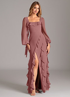 Azazie Malia Bridesmaid Dresses Desert Rose A-Line Long Sleeve Chiffon Dress image5