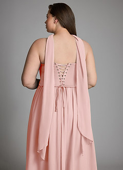 Azazie Cadence Robes de demoiselle d'honneur Robe Trapèze Convertible en Satin extensible Corset Rose Poudré image18