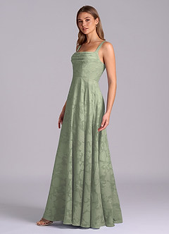 Azazie Shaude Bridesmaid Dresses Agave A-Line Pleated Floral Burnout Dress image4