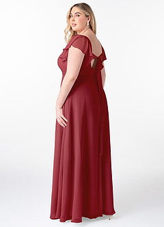 Azazie Syenna Bridesmaid Dresses Pomegranate A-Line Ruched Chiffon Dress image9