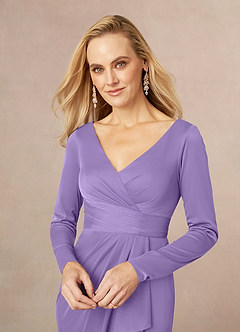 Azazie Risa Mother of the Bride Dresses Tahiti Mermaid V-Neck Pleated Mesh Dress image4
