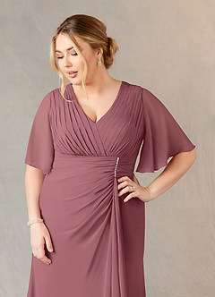 Azazie Carson Mother of the Bride Dresses Desert Rose A-Line V-Neck Lace Chiffon Dress image10
