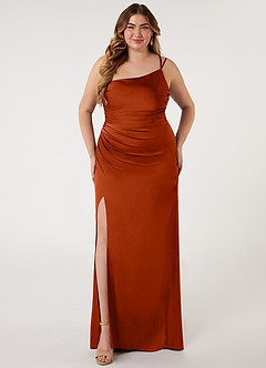 Azazie Eren Bridesmaid Dresses Paprika Mermaid One Shoulder Stretch Satin Dress image6