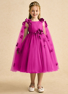 Azazie Staria Flower Girl Dresses Fuchsia Ball-Gown Ruched Tulle Dress image6