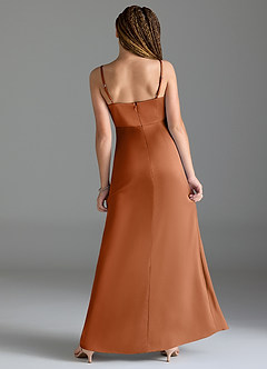 Azazie Maci Junior Copper Mermaid Pleated Stretch Satin Dress image2
