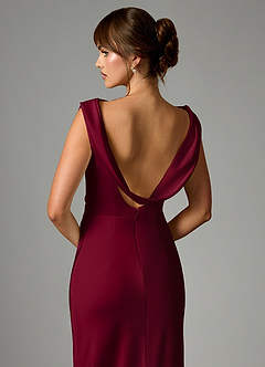 Azazie Kieryn Robes de demoiselle d'honneur Robe Sirène en Satin extensible Plissée Bourgogne image2