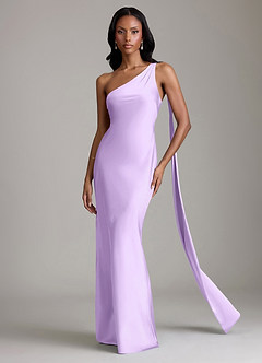 Azazie Galinda Suknie dla druhen Syrena Jedno ramię Satyna elastyczna Do ziemi Sukienka image4