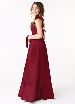 Azazie Barbara Junior Burgundy A-Line Bow Matte Satin Dress image2