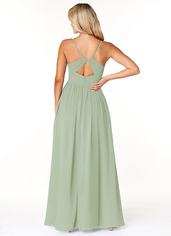 Azazie Dominic Bridesmaid Dresses Dusty Sage A-Line V-Neck Pleated Chiffon Dress image2