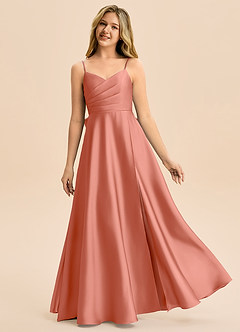 Azazie Rumi Junior Linia A Pofałdowany Satyna elastyczna Długość podłogi Młodsza druhna Sukienka image1