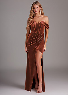 Azazie Jas Ready to Ship Terracotta Velvet Bridesmaid Dresses | Azazie