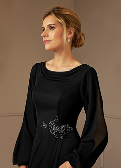 Azazie Satasha Vente finale Robe Trapèze en Maille Col bénitier Dentelle Champagne image6