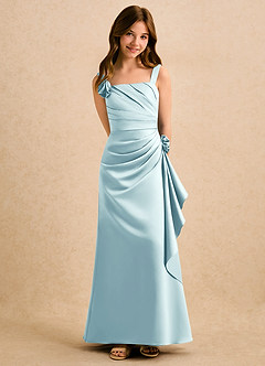 Azazie Ciara Girls Formal Robe Demoiselle D'honneur Fillette Robe Trapèze en Mat Satiné Plissée Verre De Mer image3