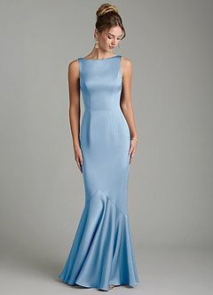 Azazie Tamera Brautjungfernkleider Meerjungfrau-Linie Plissee Stretch-Satin Kleid Puderblau image4