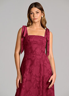 Azazie Debra Bridesmaid Dresses Burgundy A-Line with Pockets Floral Burnout Dress image2
