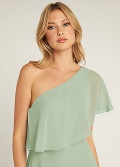 Azazie Lizzy Jurken voor bruidsmeisjes Jurk van Chiffon met A-Lijn One-Shoulder Stoffige Salie image7