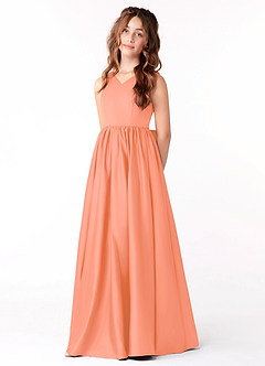 Azazie Hathaway Junior A-Linie Schleifen Matte Satin Kleid Sonnenuntergang image3