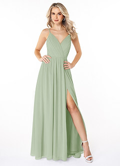 Azazie Gracie Bridesmaid Dresses Dusty Sage A-Line Pleated Chiffon Dress image1