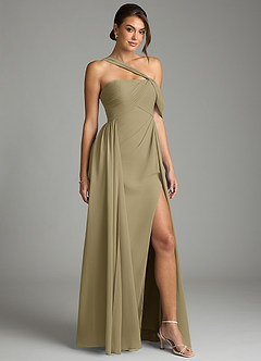 Azazie Kassandra 신부 들러리 드레스 A라인 오프 더 숄더 쉬폰 바닥 길이 드레스 image5