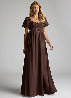 Azazie Madisynn Maternity Bridesmaid Dresses Bow Chiffon Floor-Length Dress image1