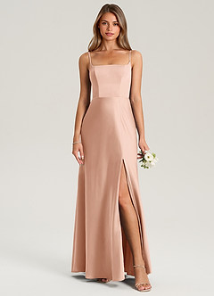 Azazie Lidia Bridesmaid Dresses Rose Gold Mermaid Side Slit Stretch Satin Dress image5