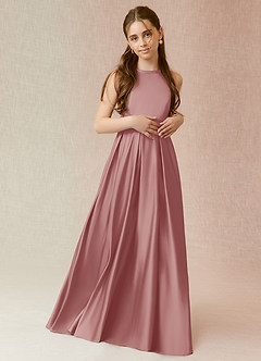 Azazie Arianthe Junior Vestido de Rosa Polvorienta de Satén Elástico de Corte En A con Con bolsillos image1